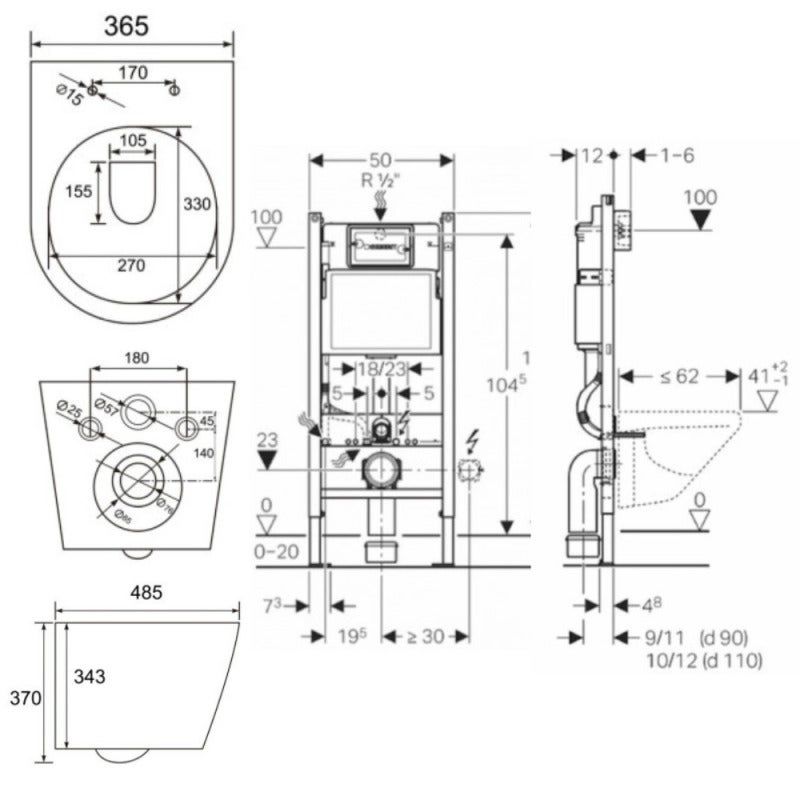 Pack WC sans bride Infinitio, fixations invisibles + Abattant softclose slim + Bâti support Geberit UP100 + Plaque blanche - 4