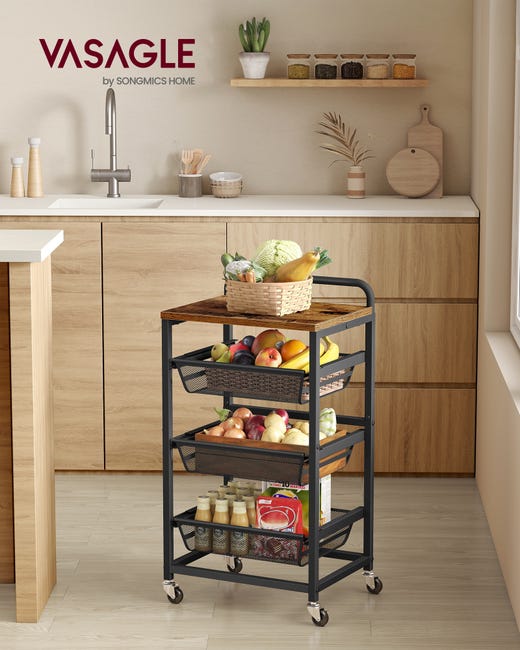 3/4 Tier Carrello Portaoggetti con Ruote- Carrello Portaoggetti Sli 3/4 Tier Carrello Portaoggetti con Ruote- Carrello Portaoggetti Sli