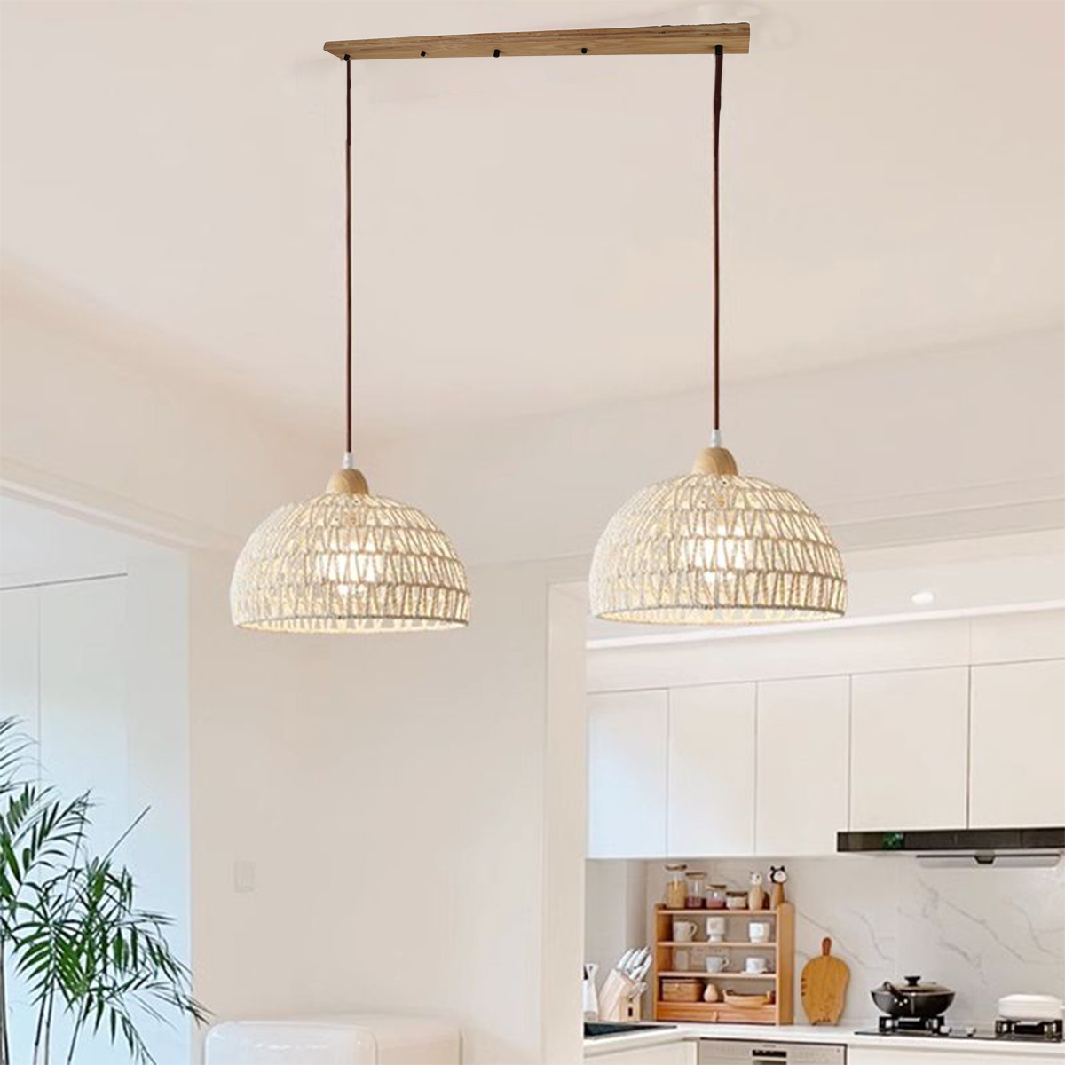 Réglette universelle pour lampe, combinée avec une barre en bois de 100 cm, compatible avec 2 ou 3 lampes - 8