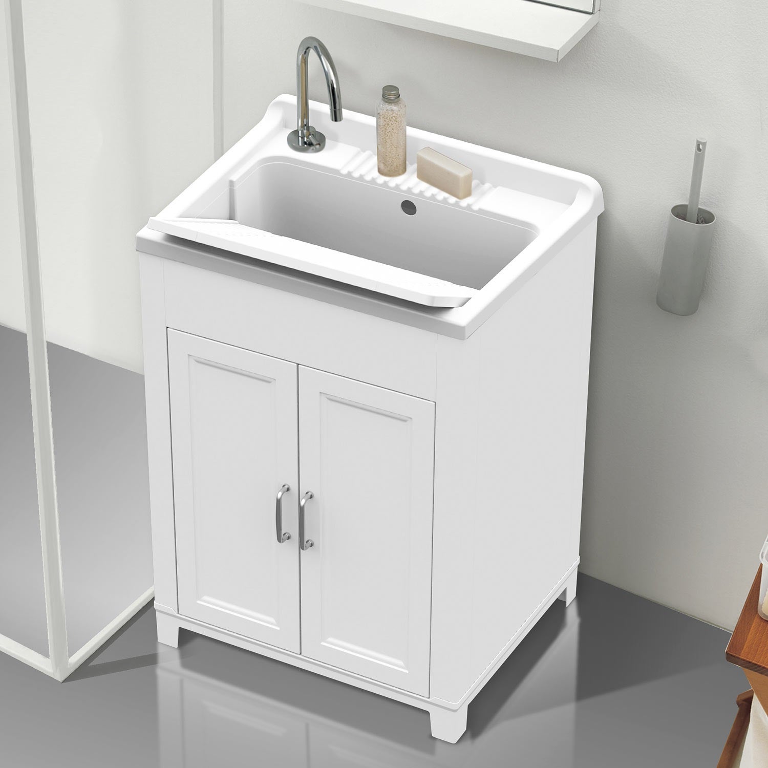 Bac à laver avec meuble en résine 60x50 pour intérieur et extérieur avec planche pour buanderie - 2
