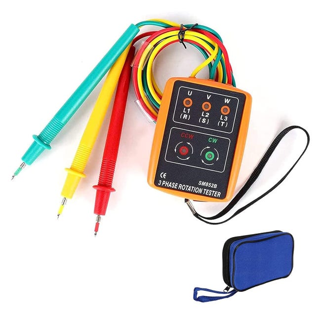 Trójfazowy tester obrotów AC60V ~ 600V SM-852B wyposażony w zaciski krokodylkowe i wyświetlacz LED