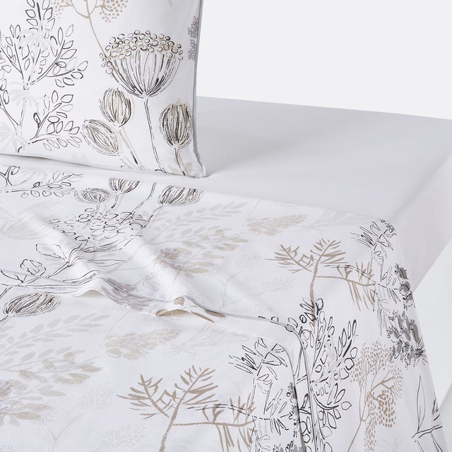 Drap plat coton, Romarin - Imprimé fond blanc - 270 x 290 cm