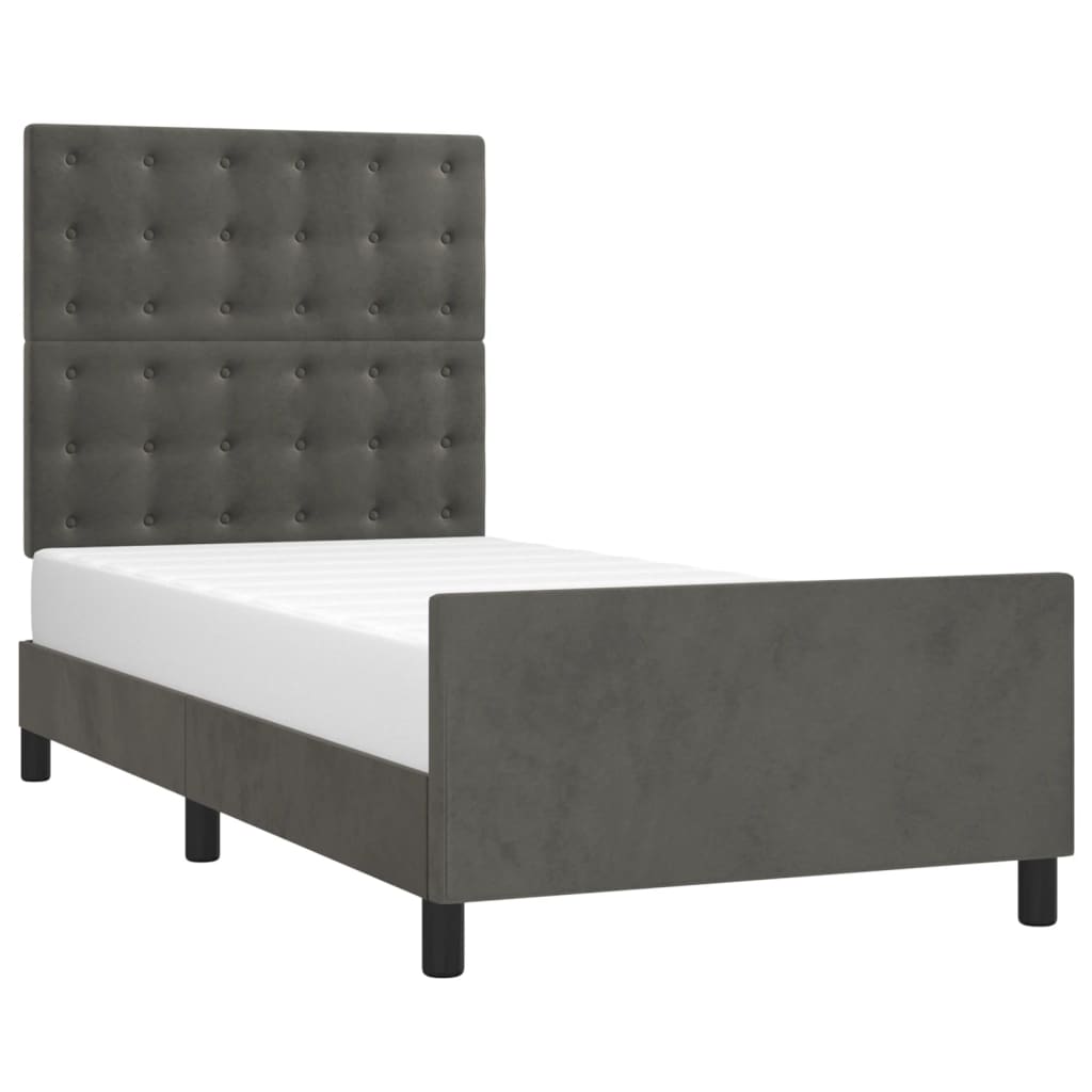 Cadre de lit sans matelas gris foncé 100x200 cm velours - 3