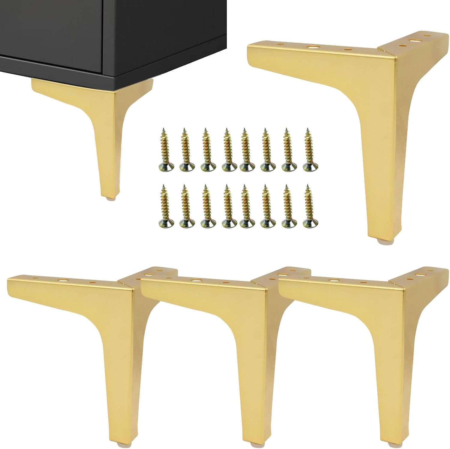 Zestaw 4 Nóżek Meblowych Metalowych Złote – Nowoczesny Design Trójkątny, 13 cm, Do Kanapy, Krzesła, Szafy, Pufy
