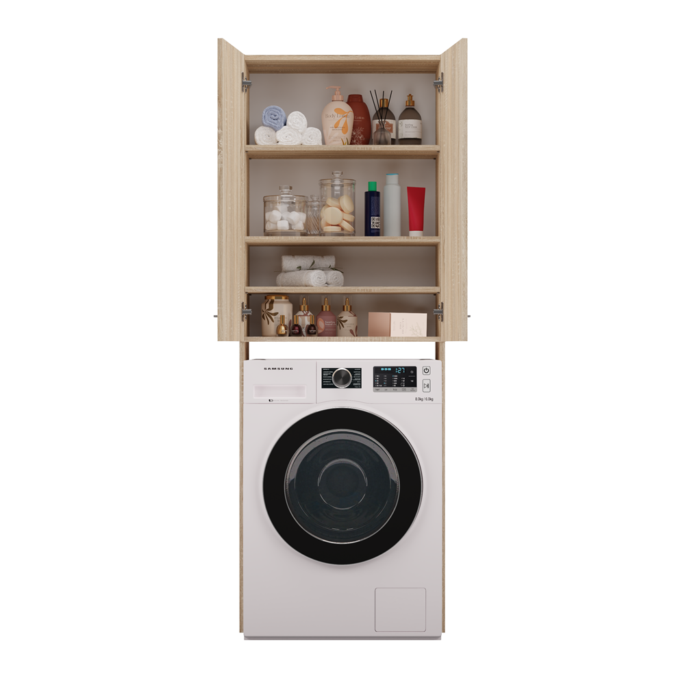 COMO - Meuble pour machine à laver style moderne - 183x64x30 - 2 portes+4 étagères - Sonoma - 4