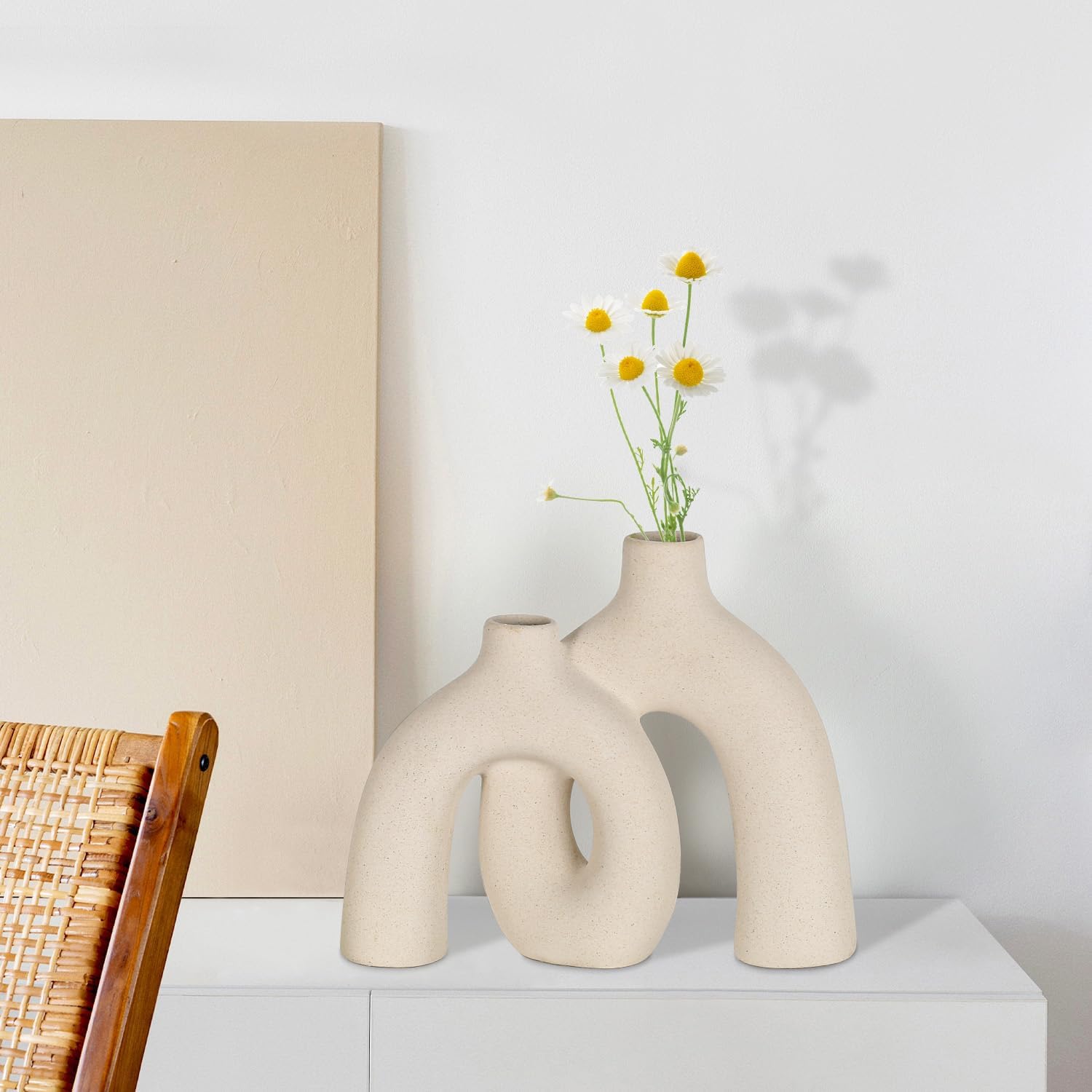 Lot de 2 vases en céramique – Décoration d'intérieur bohème nordique élégante – Le cadeau idéal pour votre salon - 4