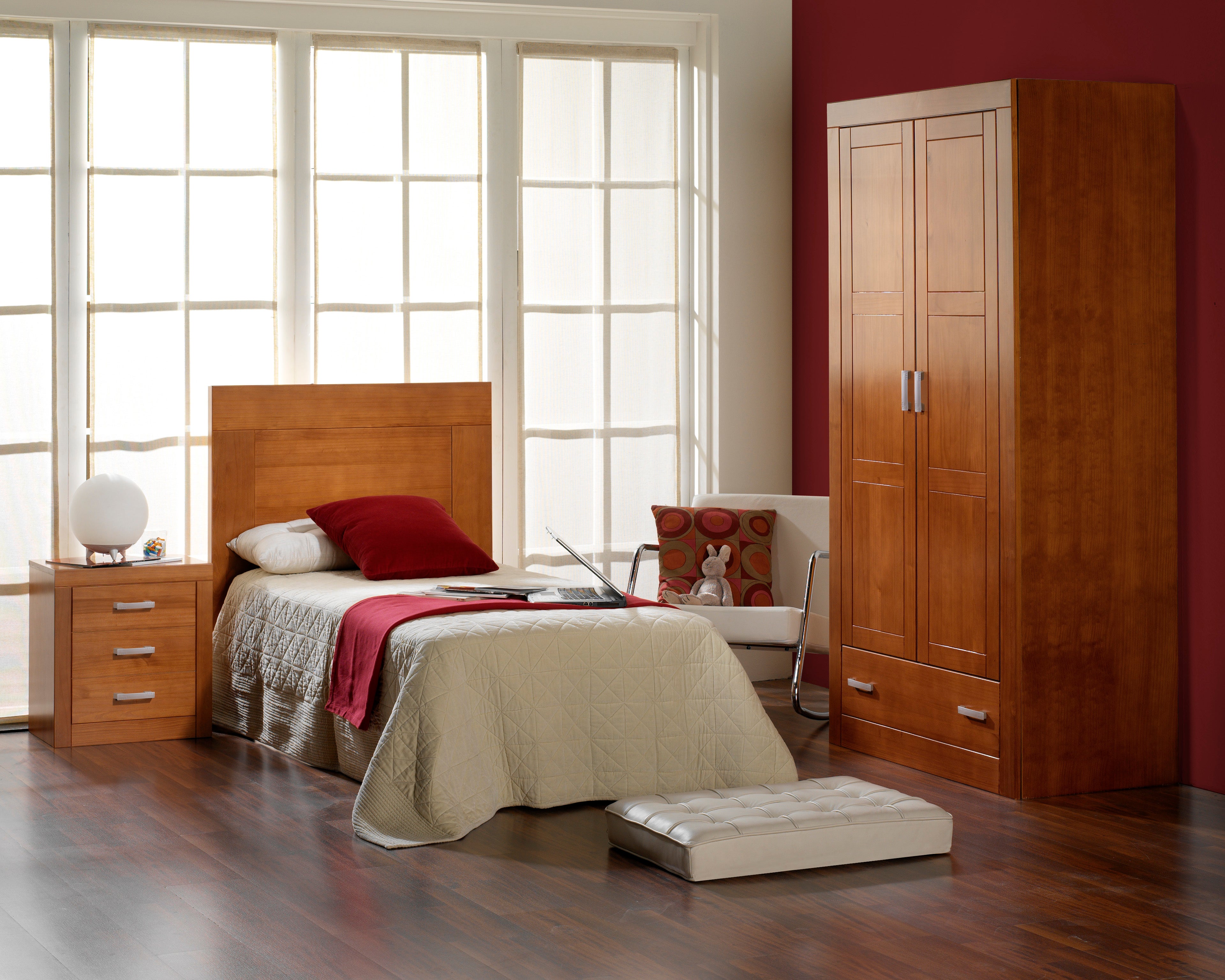 Armário com 2 portas e 1 gaveta, pinho maciço, Moblit, série Kalpe, medidas: (200x105x55) cm (alturaxlarguraxprofundidade), cor cereja - 3