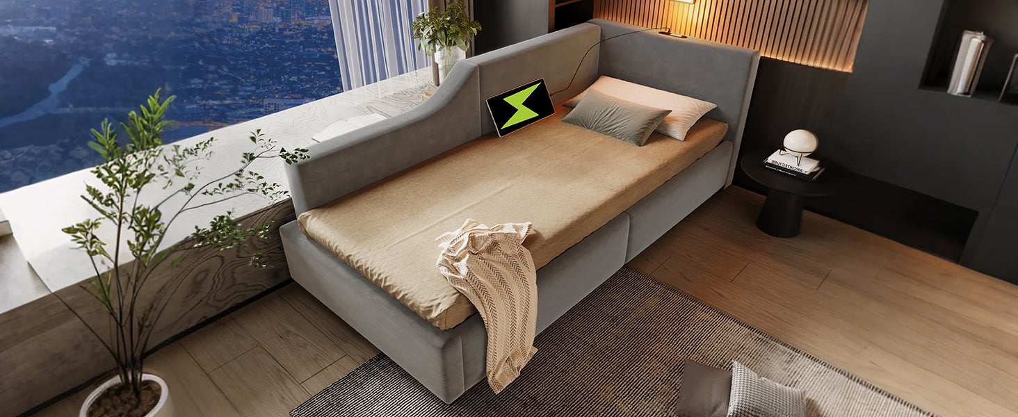 Divano Letto Singolo Imbottito con Contenitore e Luce Lettura USB