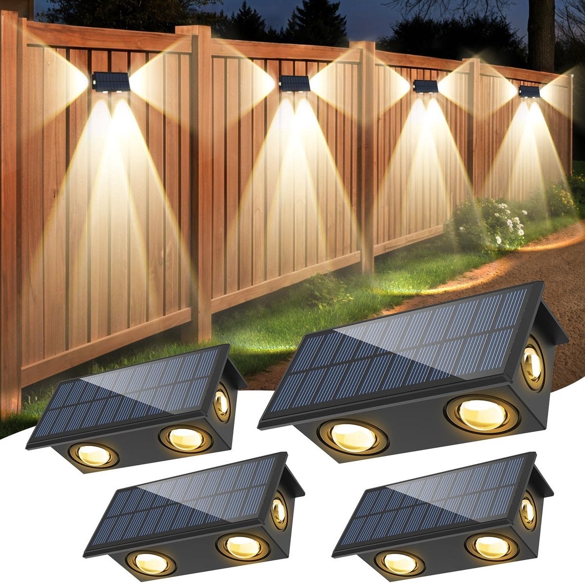 4 szt. solarnych lamp ściennych - ciepła biel i wodoodporność - dekoracyjne zewnętrzne lampy ścienne LED na balkon, patio, podwórko i do ogrodu