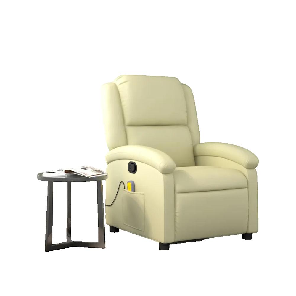 Vidaxl Sillón Reclinable De Masaje Cuero Auténtico Crema , Leroy Merlin