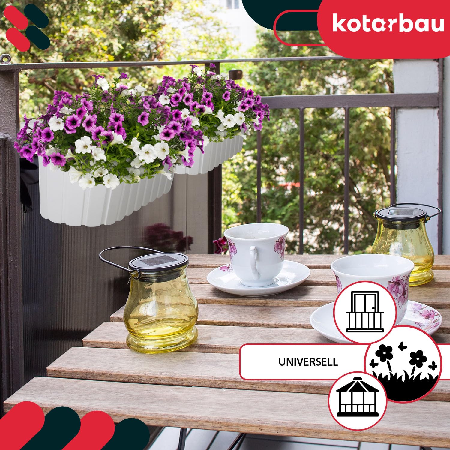 Doniczka Balkonowa na Balustradę - 40 x 15 x 15 cm - Skrzynka Plastikowa na Balkon - Owalna - Rustykalna - Biała KOTARBAU - 4
