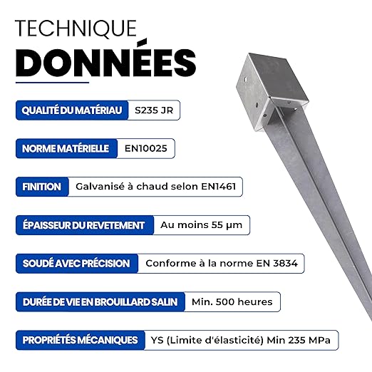 Ancrage au sol 96 x 96 x 750 mm galvanisé à chaud Lot de 4 douilles de fond d'impact, support de poteau de poteau de poteau de frappe GeZu Impex - 4