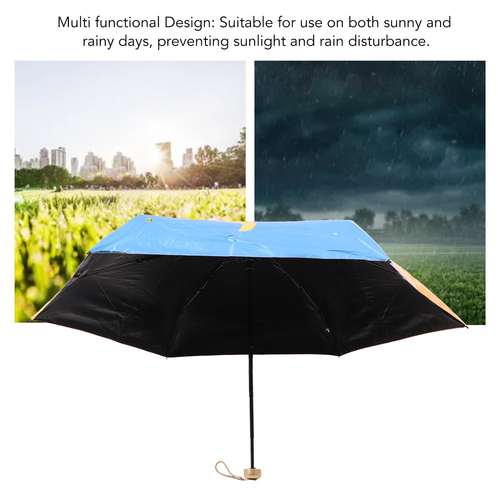 Parasol compact pliable à 5 niveaux et 6 baleines - Multi-usages - Protection contre le soleil et la pluie - Parapluie de voyage pour l'extérieur - 4