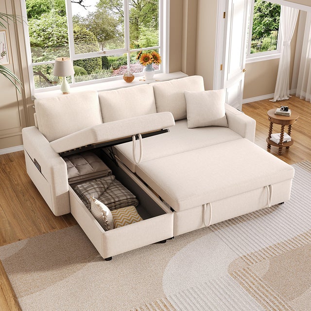 Canapé-lit L convertible avec rangement - beige