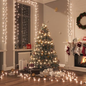 Catena luminosa a LED alimentata, 23 m, luce bianca calda, con spina per esterni e interni, IP65, impermeabile, con telecomando dimmerabile, ideale per stanze, Natale, feste, giardino