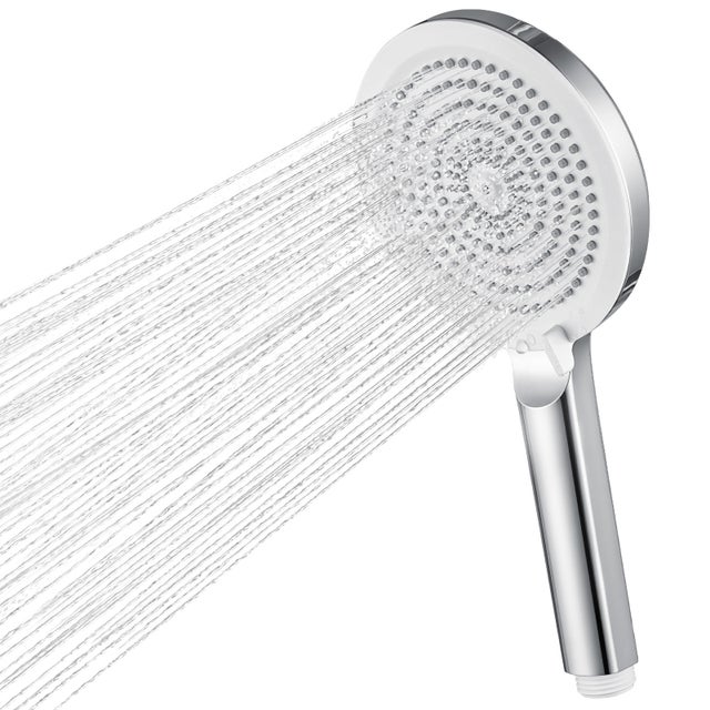4 Modes-Douchette de Massage Haute Pression avec Économie d'eau-Pommeau Douche Chrome 127mm pour Salle de Bain-Installation Facile,Chrome+Blanc