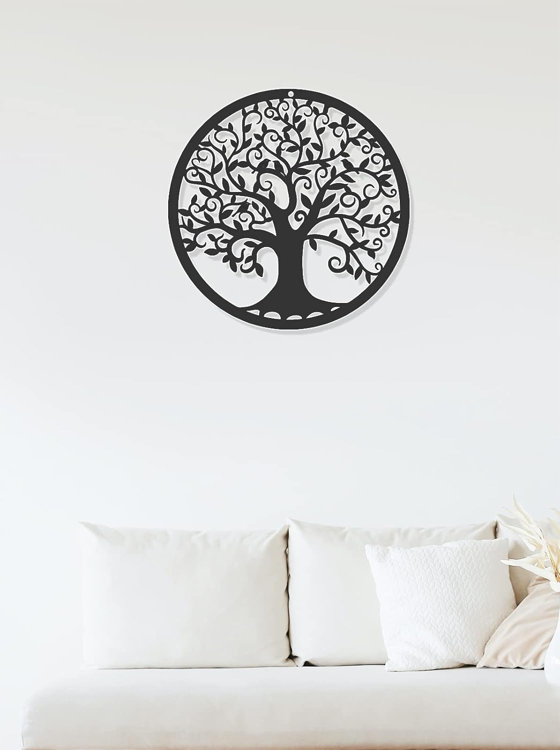 Arbre de vie en métal Décoration murale Silhouette Art pour Cadeau Intérieur Cadeau Extérieur Jardin Maison Décoration (Noir, 30x30cm) - 5
