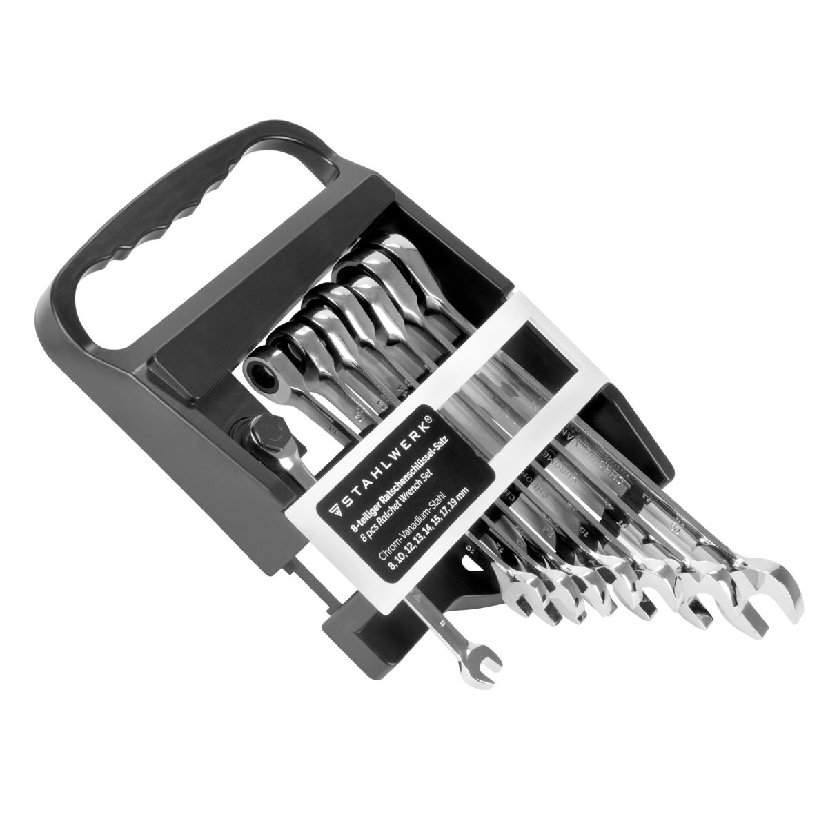 Juego De Llaves Fijas Con Carraca JUEGO DE LLAVES COMBINADAS CON CABEZA INCLINABLE A CARRACA - 0690/12P | Llave De Carraca | Llaves | Herramientas | Pro Smart Equipment Maletin Llaves De Vaso Y Carraca