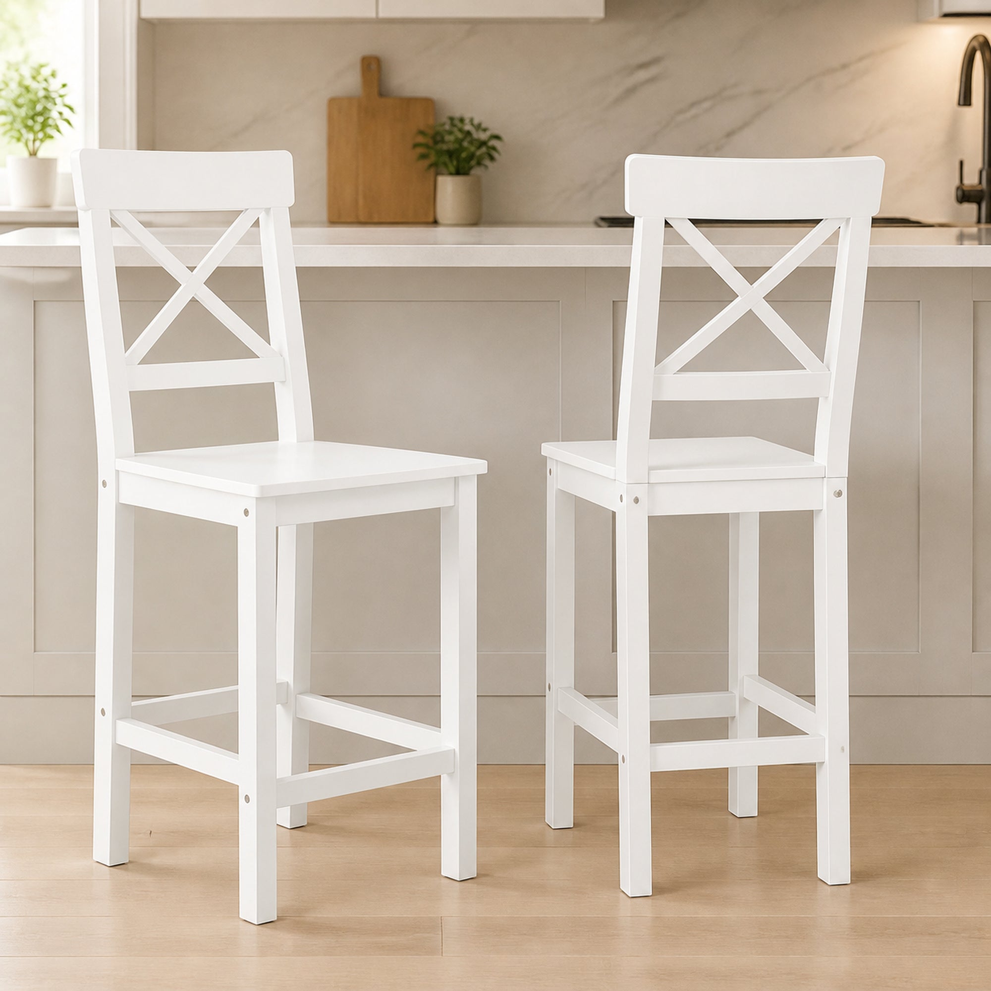 Homcom Taburetes De Bar Madera De Pino 41X46x97.5 Cm Blanco , Leroy Merlin