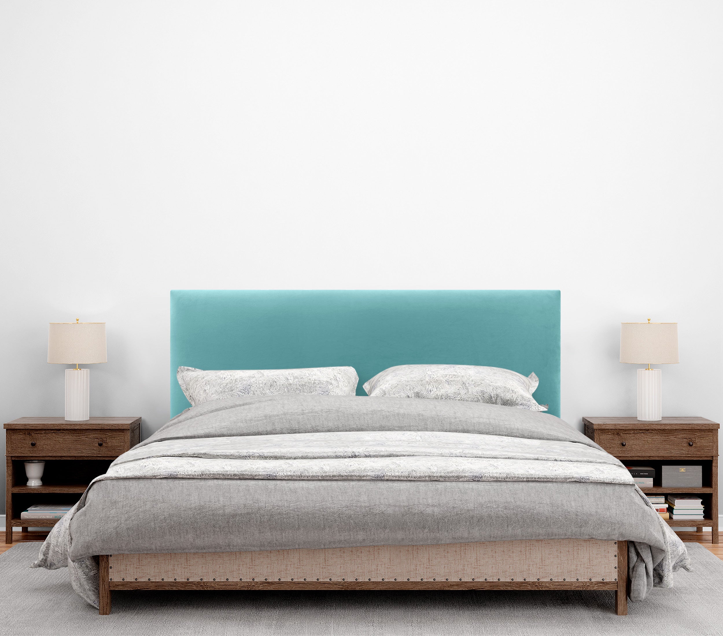 DHOME Testiera in Velluto Liscio con Gambe Camera da letto Imbottita con Testiera Imbottita Moderna di Fascia Alta (Turchese, 135x115cm) - 2