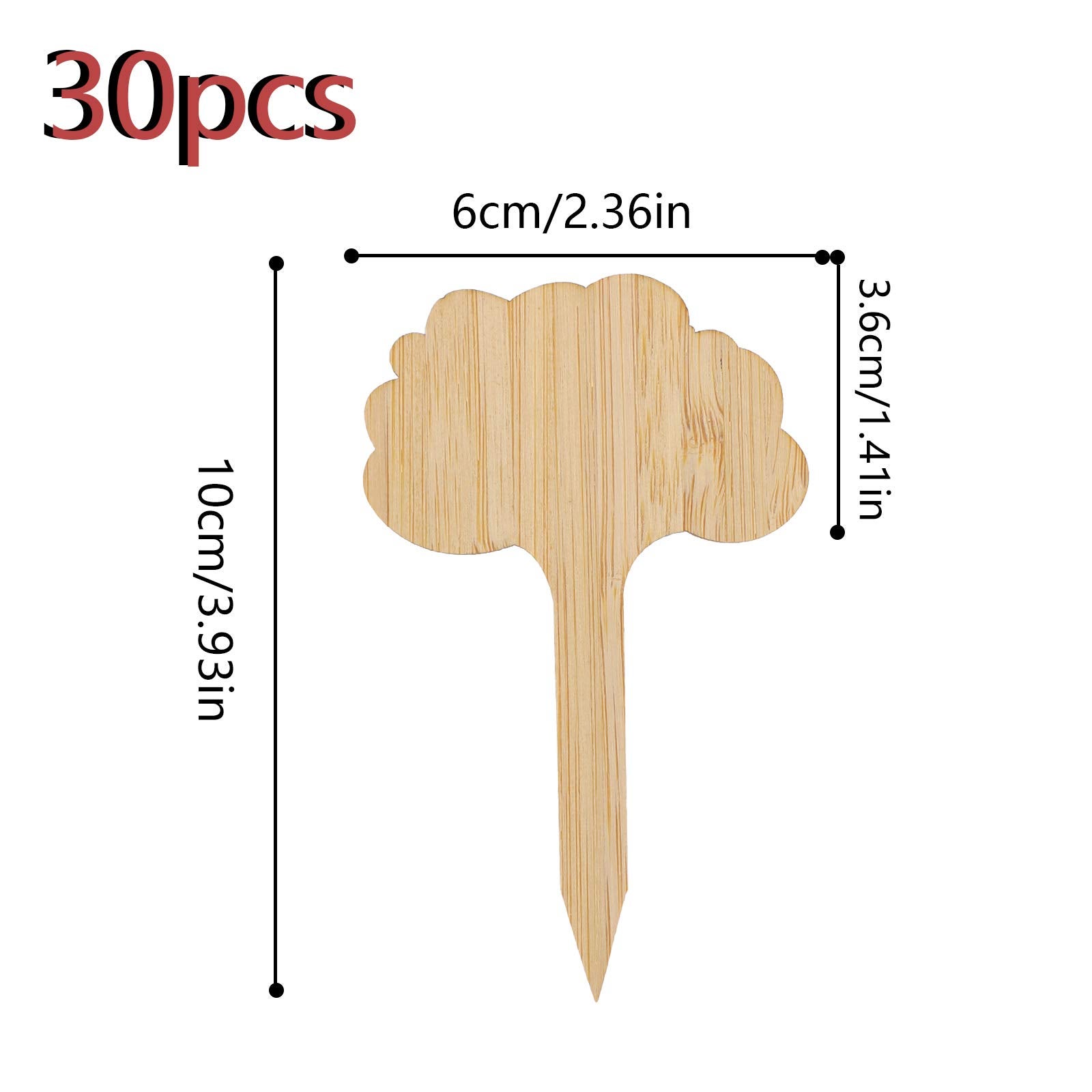30 étiquettes végétales en bambou vert forme arbre. Marqueurs bois réutilisables pour pots, fleurs et légumes, taille 3,9 × 2,4 pouces. - 2