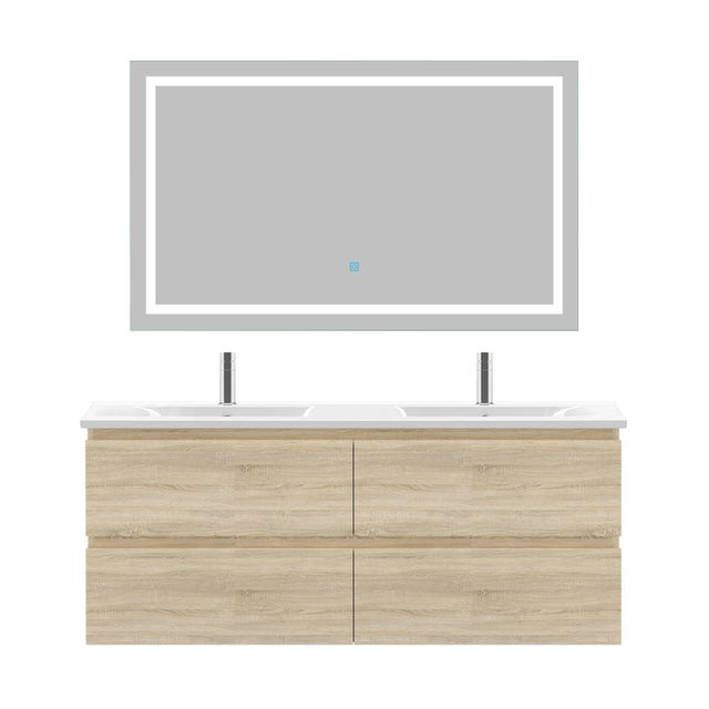 Ensemble meubles salle de bain 120cm double vasque + miroir Chêne Wotan - OCEAN