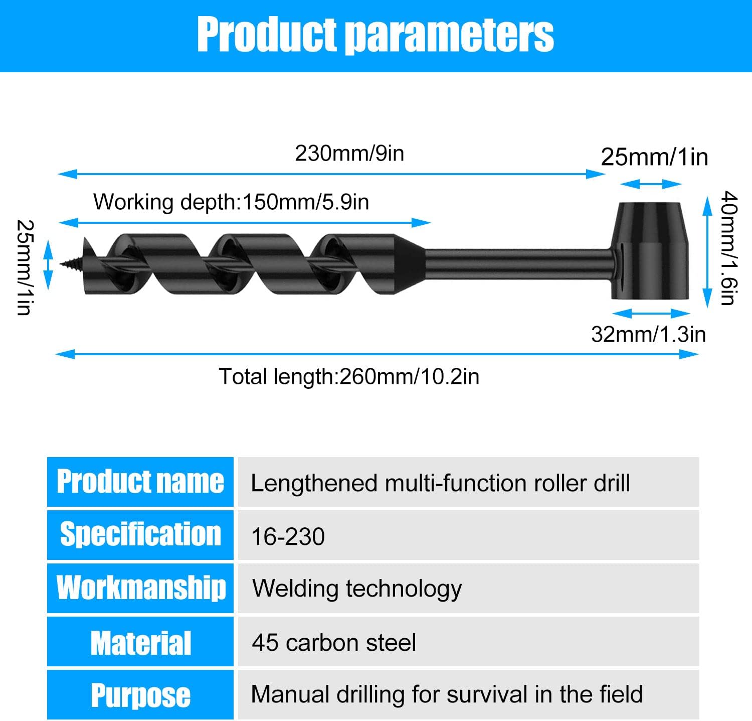 Trivella A Mano A Coclea Multiuso - In Acciaio Carbonio, Per Legno, Campeggio E Survival - Foto 11