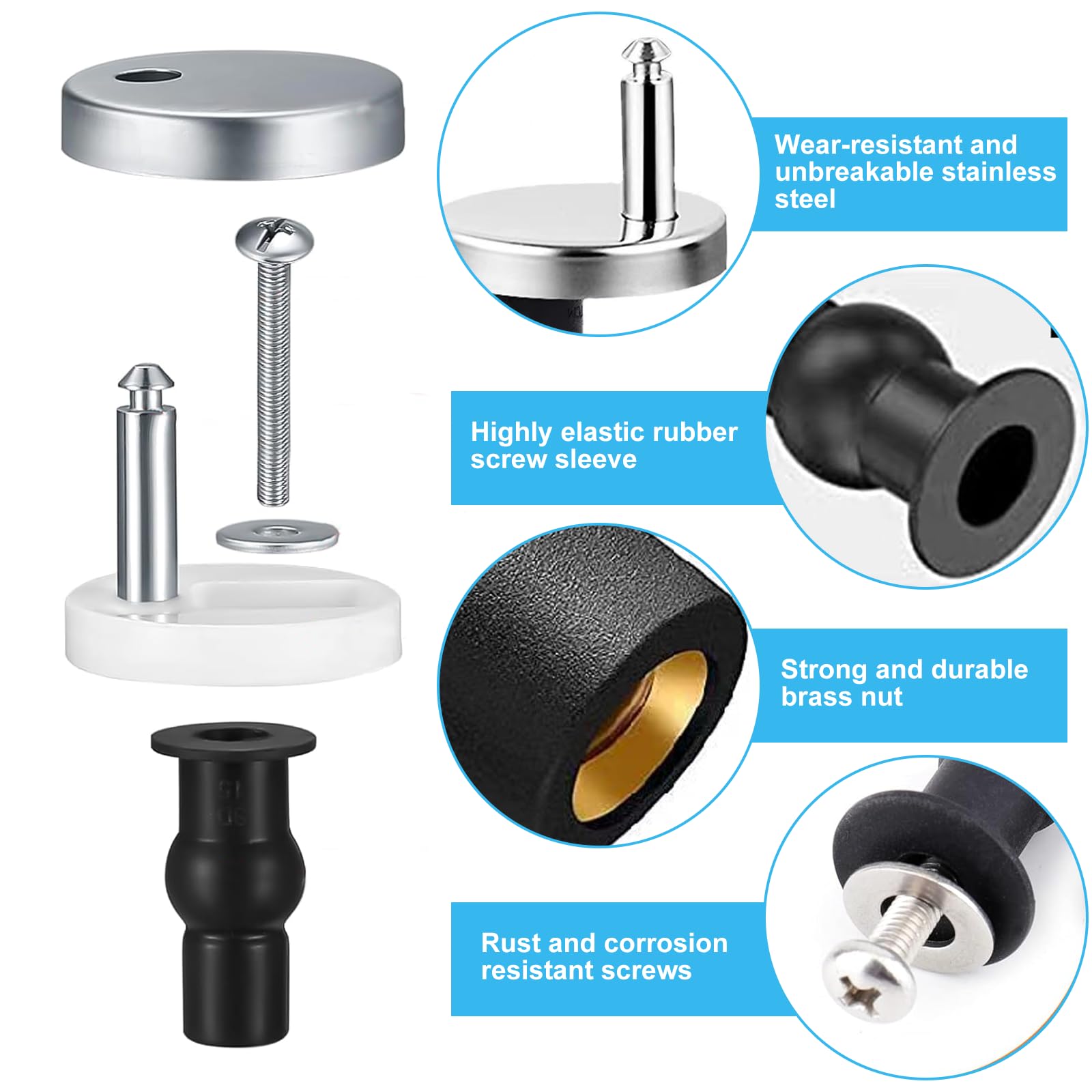HOMURY Set Cerniere Per Sedile WC In Acciaio Inox, Viti Di Fissaggio Universali Per Riparazione Coperchio Water (2.5x5x10 Cm) - 5