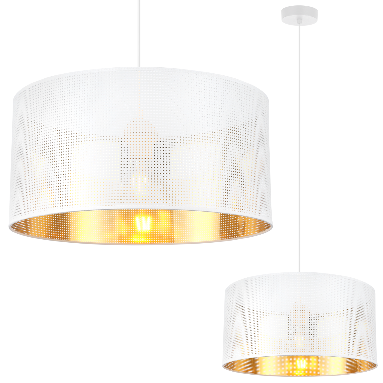 Lampa sufitowa wisząca Asti biała glamour 1xE27 abażur okrągły 40cm biały/złoty Light Home LH