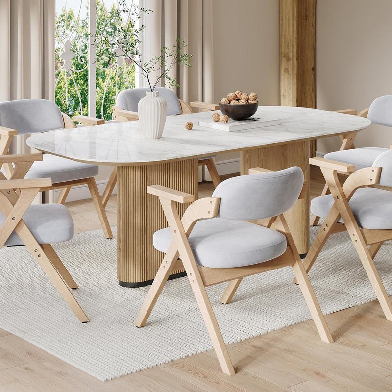 Zestaw 6 krzeseł do jadalni - składane - siedzisko z aksamitu - rama z litego drewna - szare