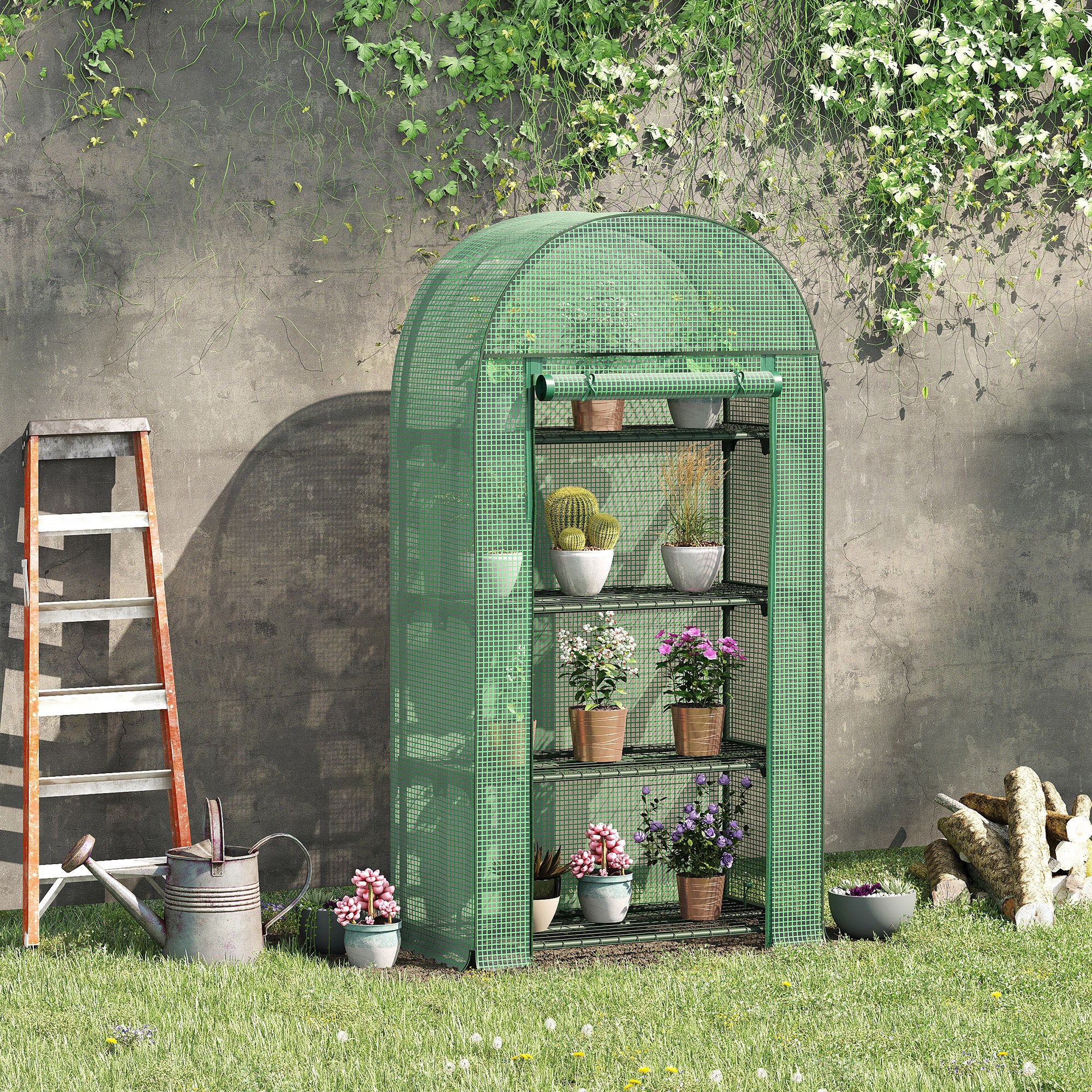 Serre de jardin - serre de balcon - Outsunny - résistante UV - porte enroulable 4 étagères - couverture PE - 80 x 49 x 160 cm vert - 2