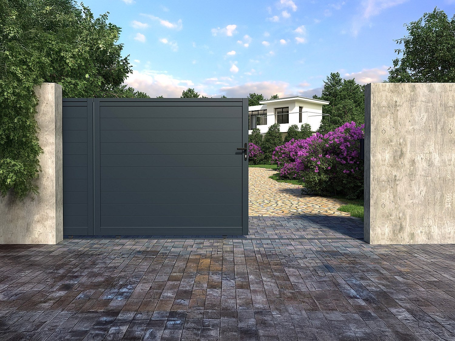 Portail coulissant aluminium plein L416 x H180 cm anthracite - NAZARIO - 6