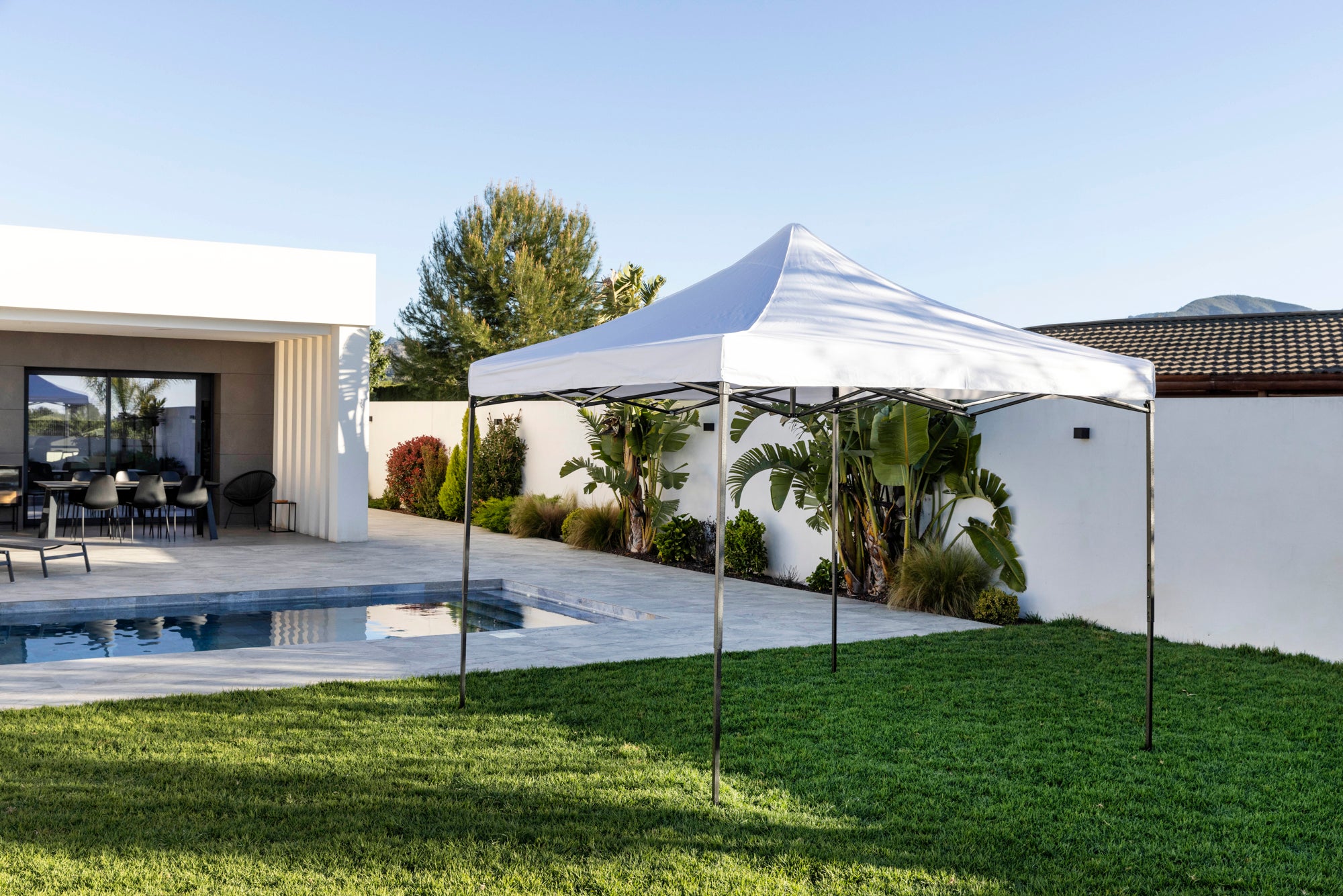 DUPI Gazebo Plegable 3x3 Metros, Cenador, Pergola, Carpas para Exteriores jardín, terrazas, Camping y Playa | Patas_Negras | Blanca - 2