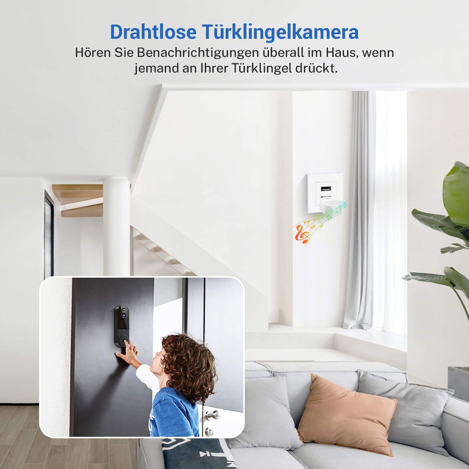 Sonnette vidéo sans fil 1080p avec stockage cloud, audio bidirectionnel, détection de présence humaine, vision nocturne, Wi-Fi 2,4 GHz, alertes, noir - 8