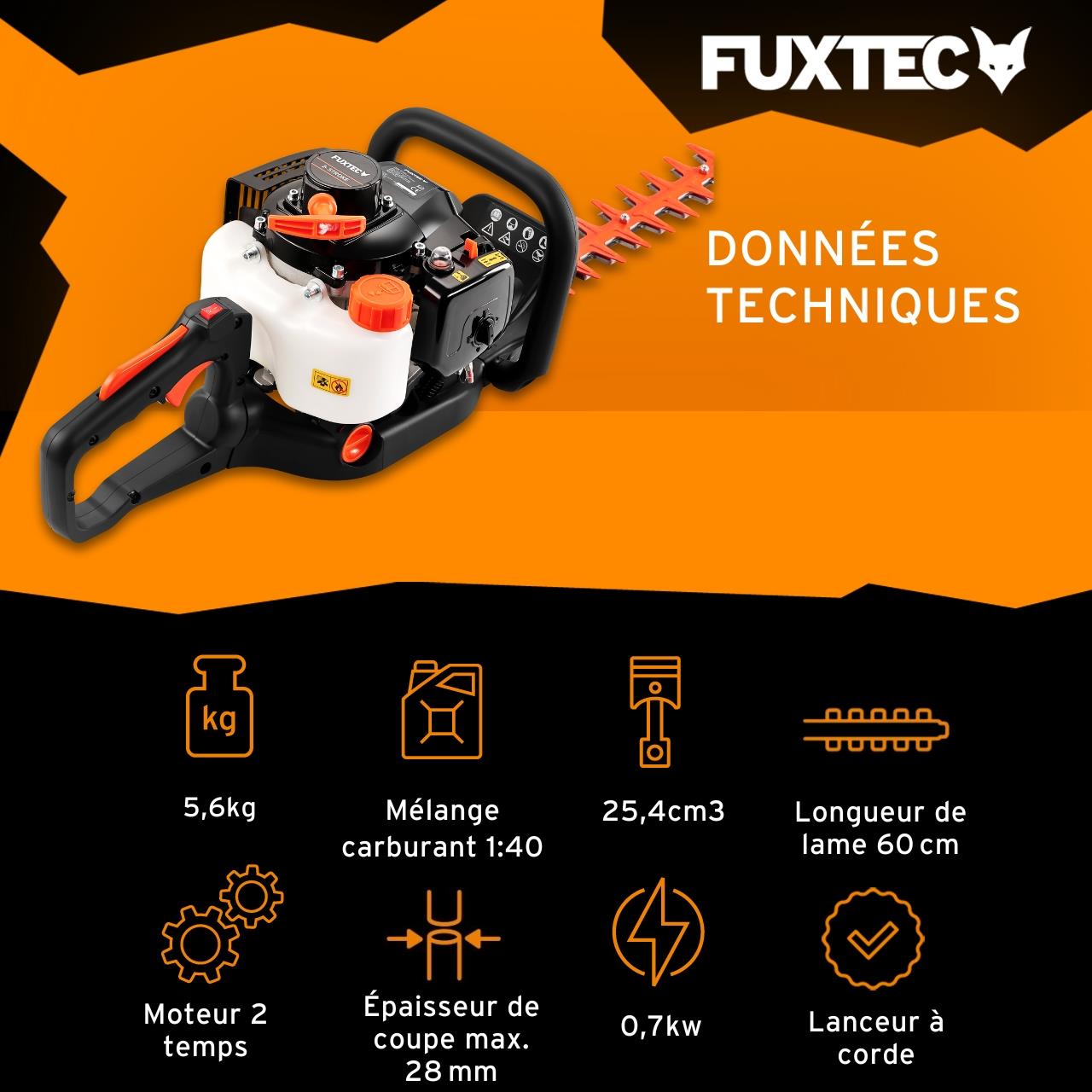 Taille-haies thermique FUXTEC FX-MH123ECO 2T 25,4 cm3, lame 560 mm, coupe 28 mm, ergonomique & anti-vibrations - 3