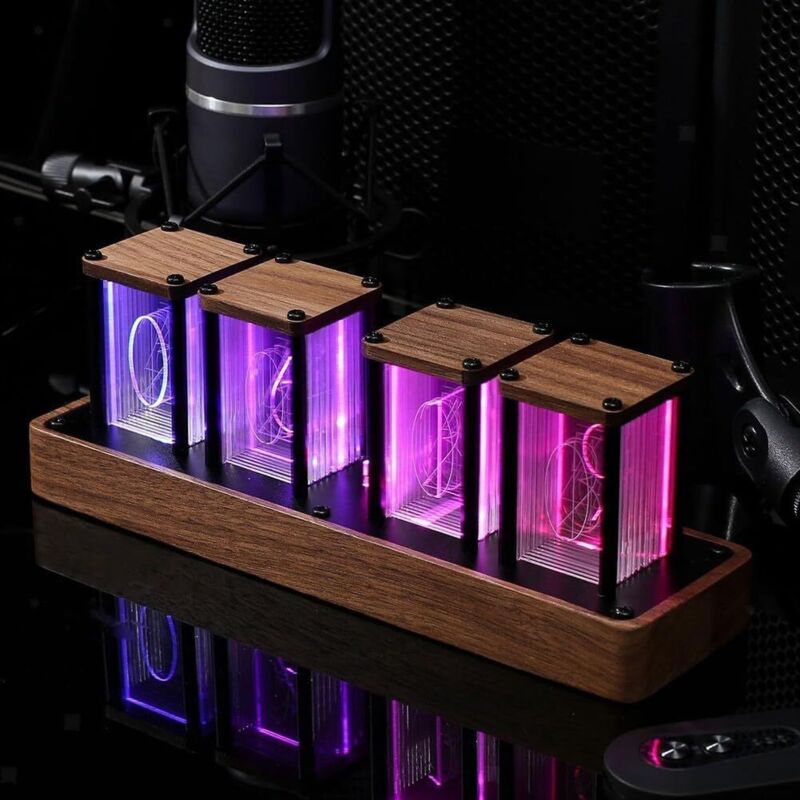 Ceas digital Nixie din lemn pentru dormitor, setări ușoare de alarmă și afișaj 12/24h - Set de 4 4buc