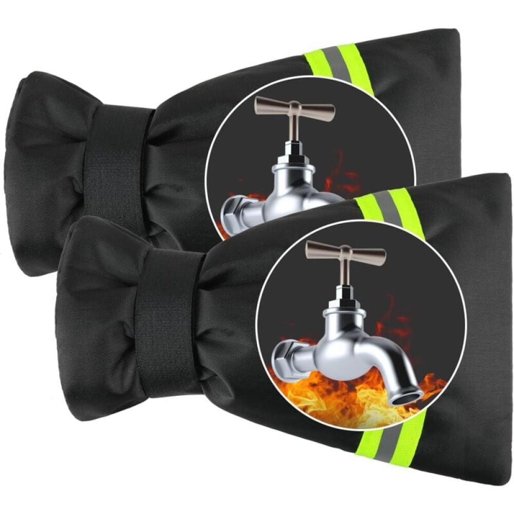 2 osłony na kran ogrodowy, mrozoodporne i wodoodporne, ochrona na zimę, z paskami odblaskowymi, 15 x 21 cm