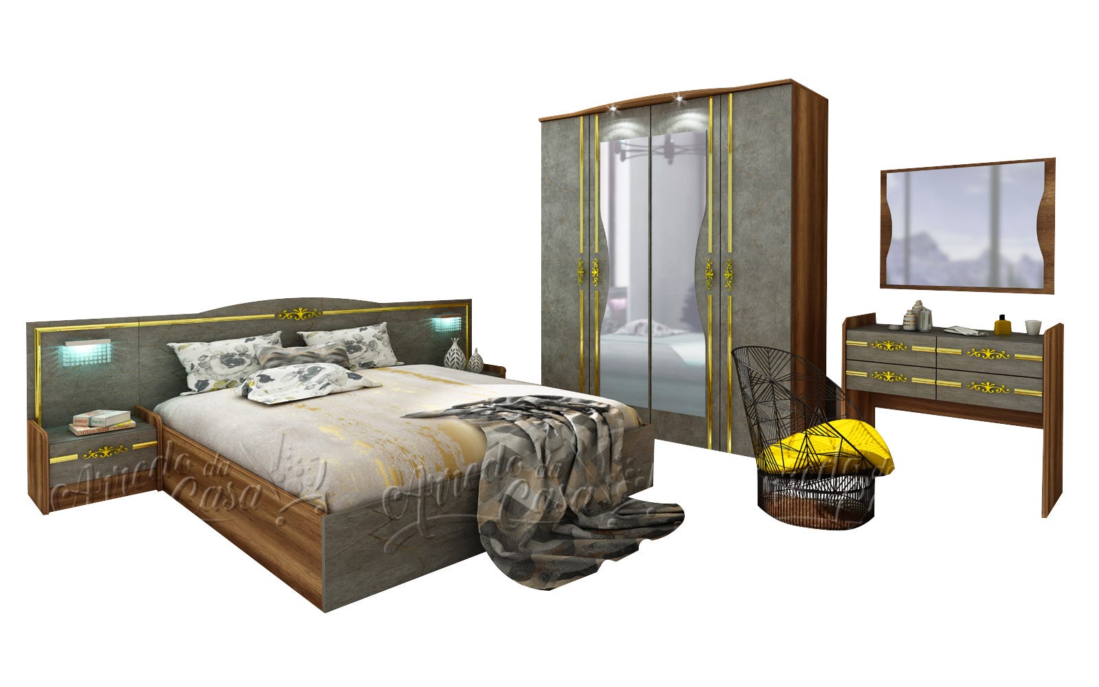 Camera Da Letto Moderna Rovere Grigio E Nero - Letto, Armadio, Comodini - Foto 7