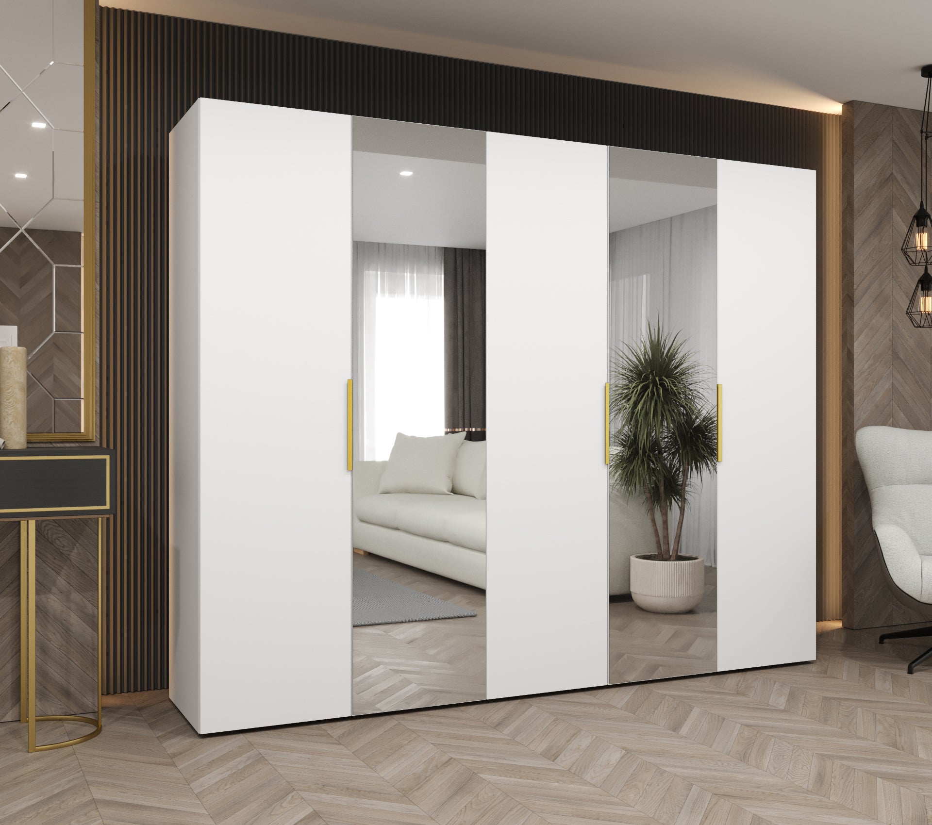 Szafa uchylna otwierana Marbella 2 250 x 52 x 202 cm biały + u. złoty Abiks Meble - 2