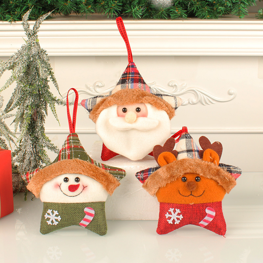pièces Père Noël Elk Idées de décorations d'arbre de Noël Animaux en peluche Pendentif de bonbons Pentagramme de Noël - 4