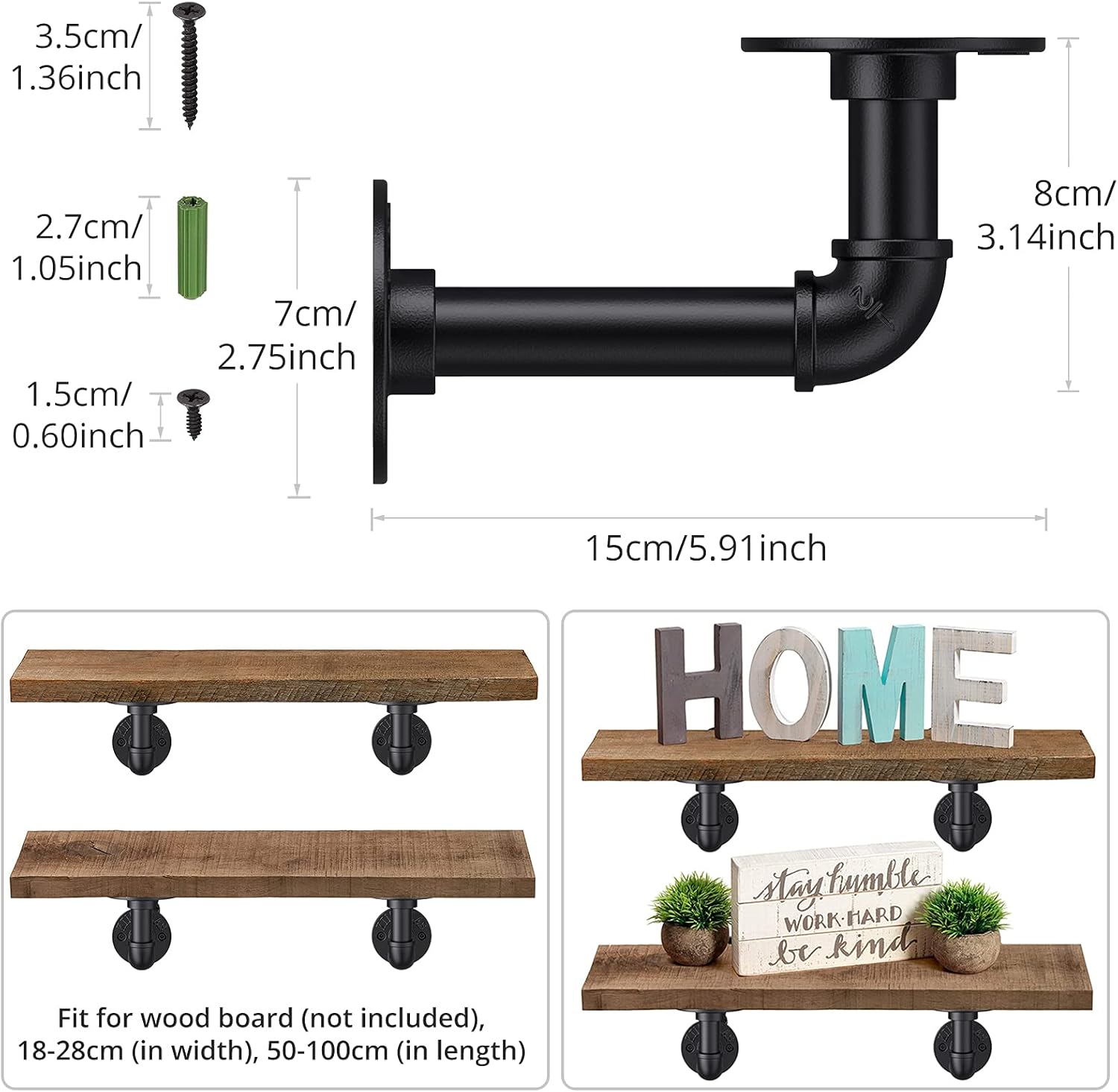 Supporto portaoggetti da parete retrò, 2 supporti tubolari in stile industriale retrò con viti, dimensioni 15*8,5 cm, adatti per mensole e mobili fai - 4