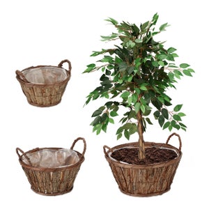 Relaxdays Set 3 Vasi Sospesi Per Piante In Vimini, Fatti A Mano, Con Rivestimento Interno E Catena In Ferro, H 45 Cm, Per Interni E Esterni Protetti, Stile Boho, Nero - 2