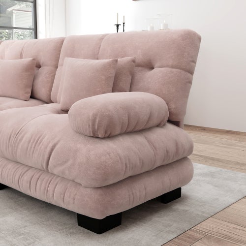 Canapé d'angle, canapé en U pour salon à 3 place avec pouf amovible, en tissu, rose - 9