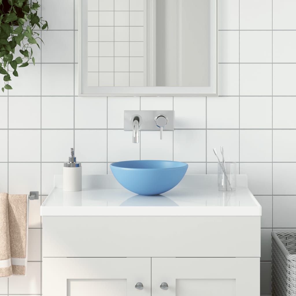 Umywalka łazienkowa, ceramiczna, jasnoniebieska, okrągła vidaXL