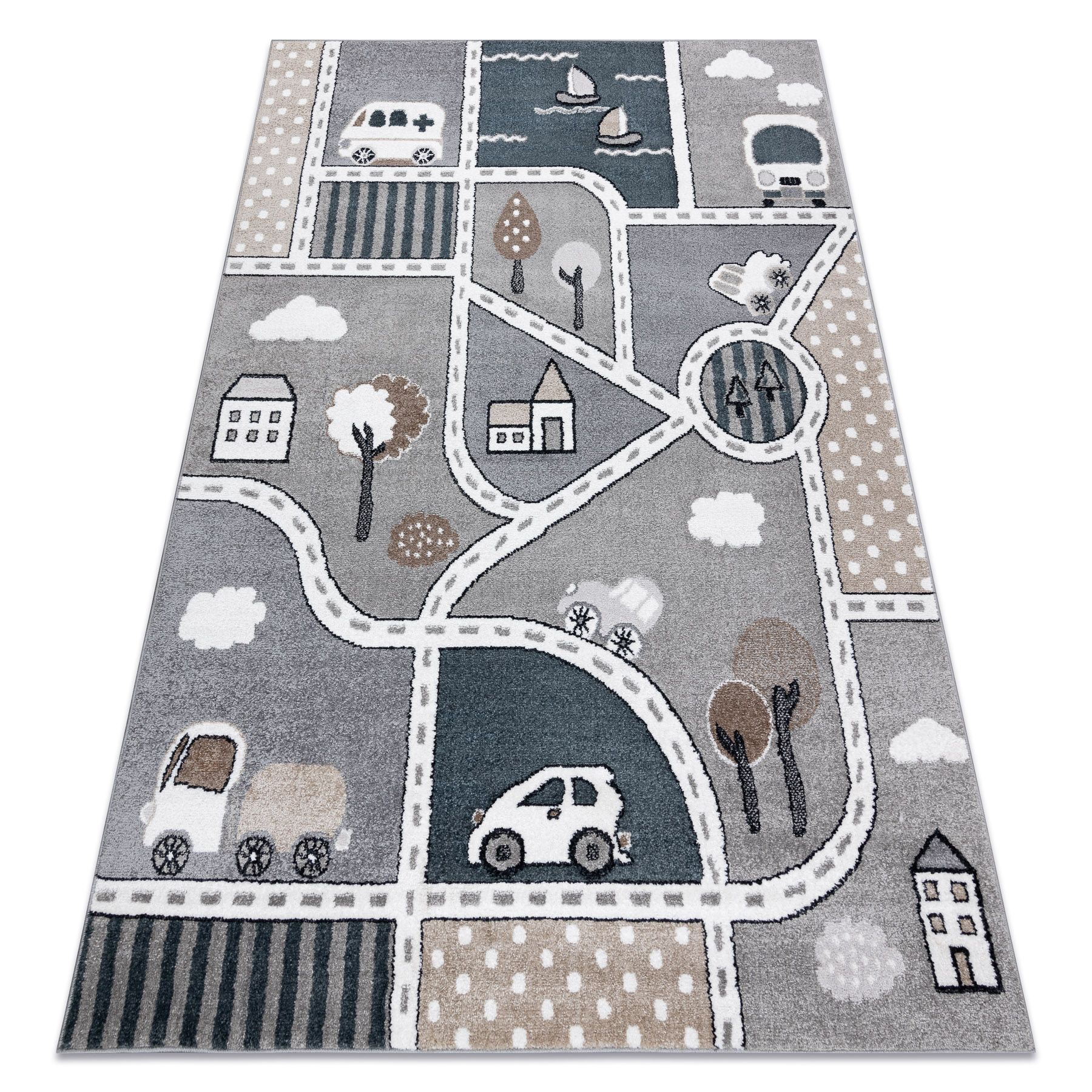 Dywan FUN Strade dla dzieci, ulica, miasto szary 80x150 cm