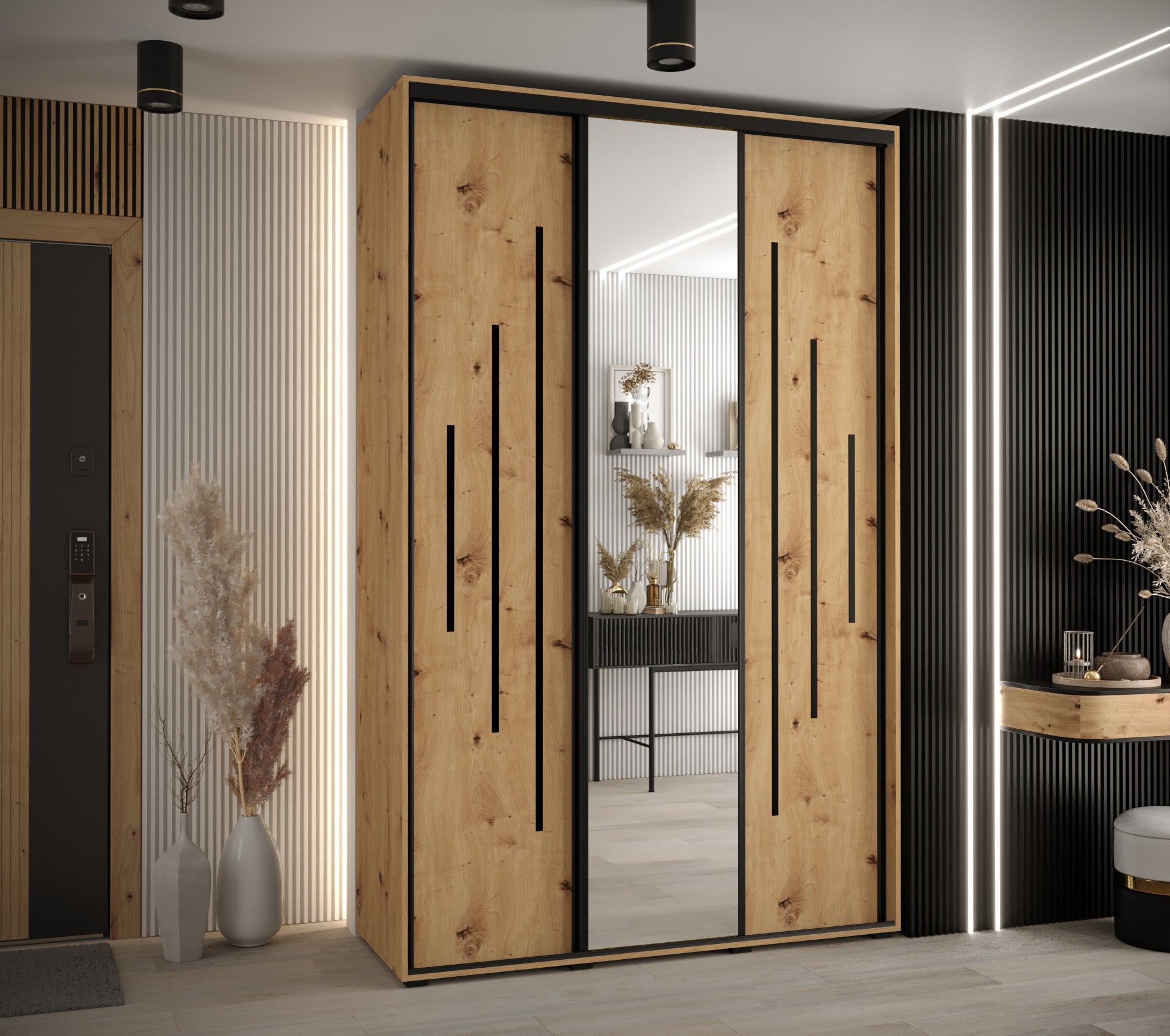 Szafa przesuwna z lustrem wysoka Davos 13 150 x 60 x 235,2 cm artisan + artisan + u. czarny - Abiks Meble - 2