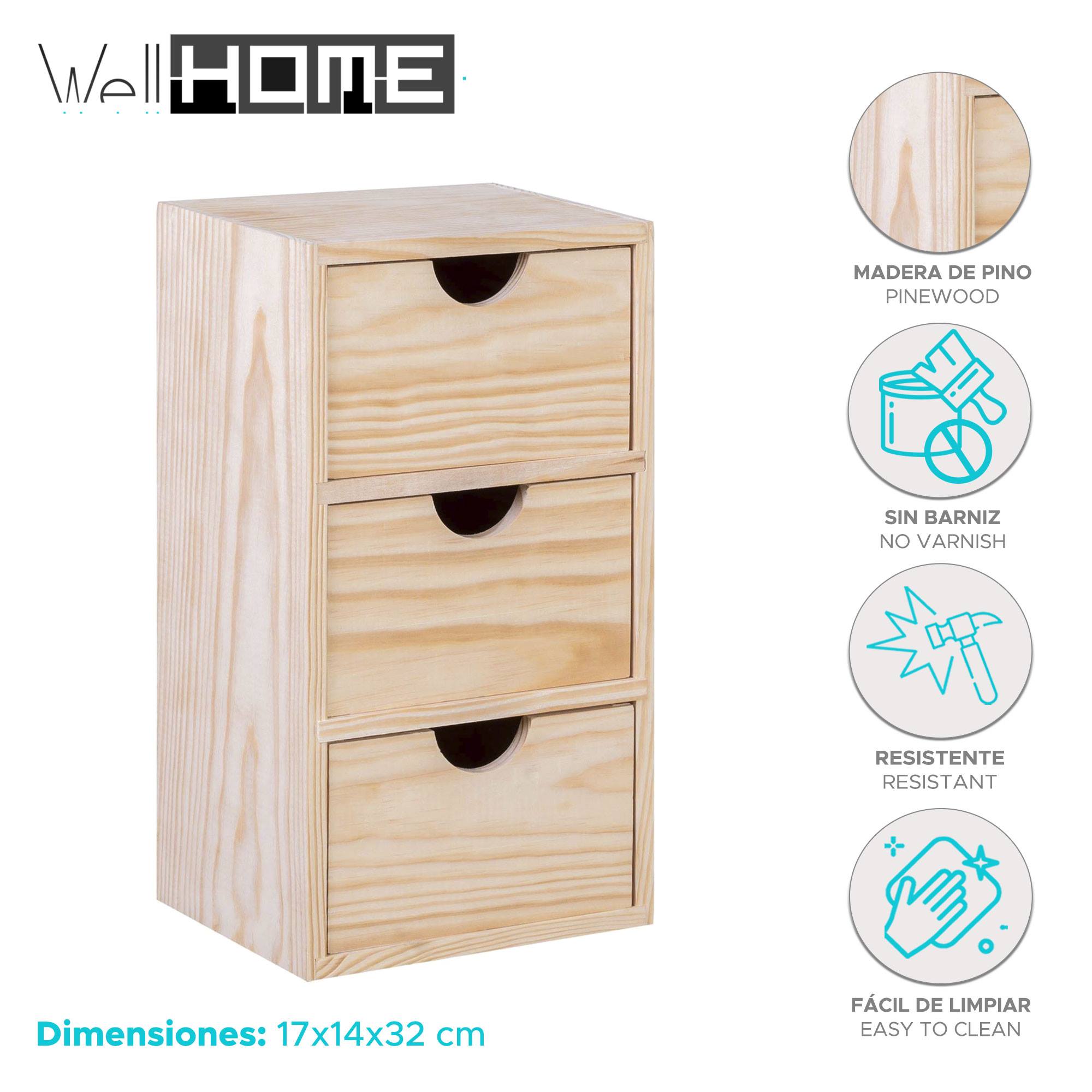 Well Home Miniblock 3 tiroirs en bois de pin - 2