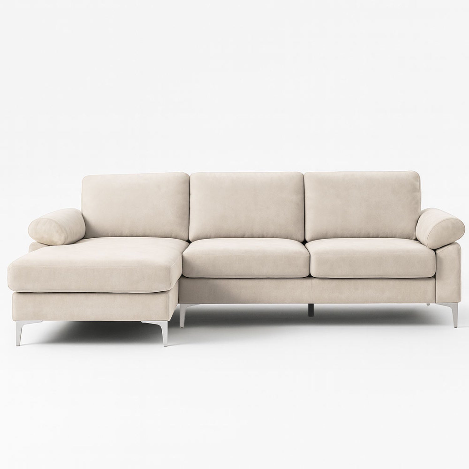 Canapé d'angle gauche 4-5 places en velours beige GALWAY - 2