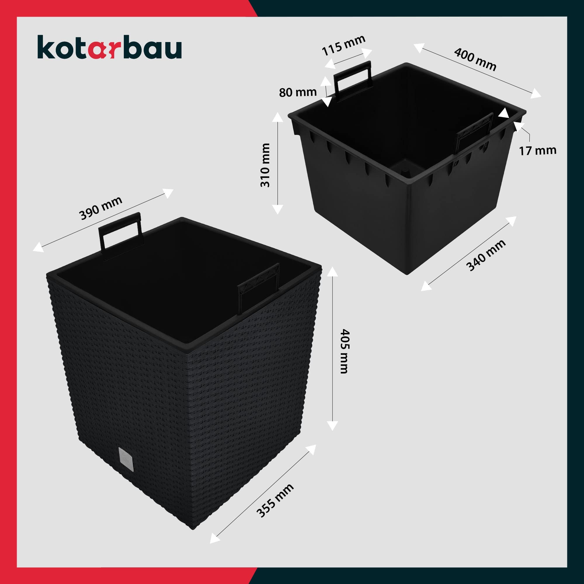 2x donica doniczka 64 l ogrodowa balkonowa taras kwiaty rattan wkład ogród - KOTARBAU - 3