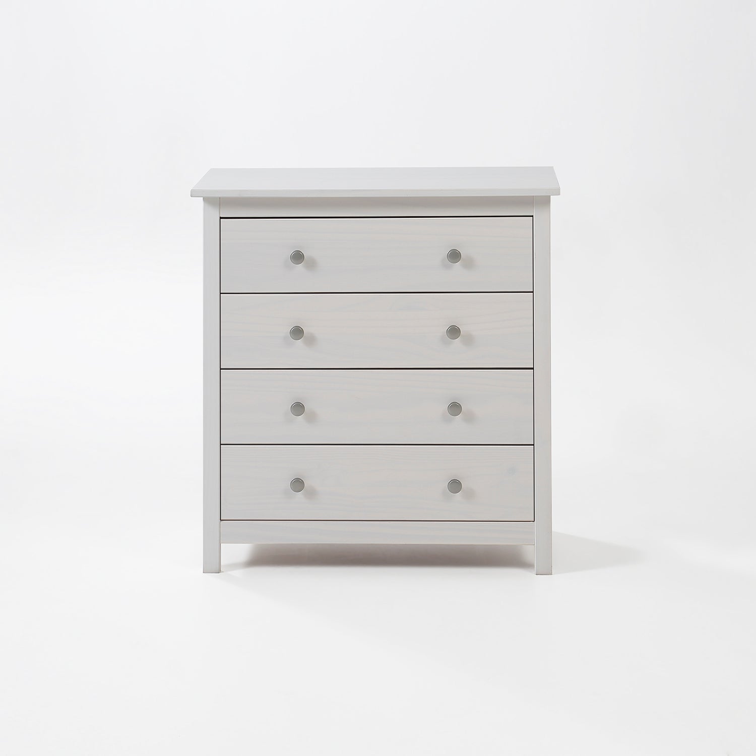 commode 4 tiroirs, pin massif , couleur blanc translucide, mesure 78,5x75x35 cm (hauteur-largeur-profondeur) - 7